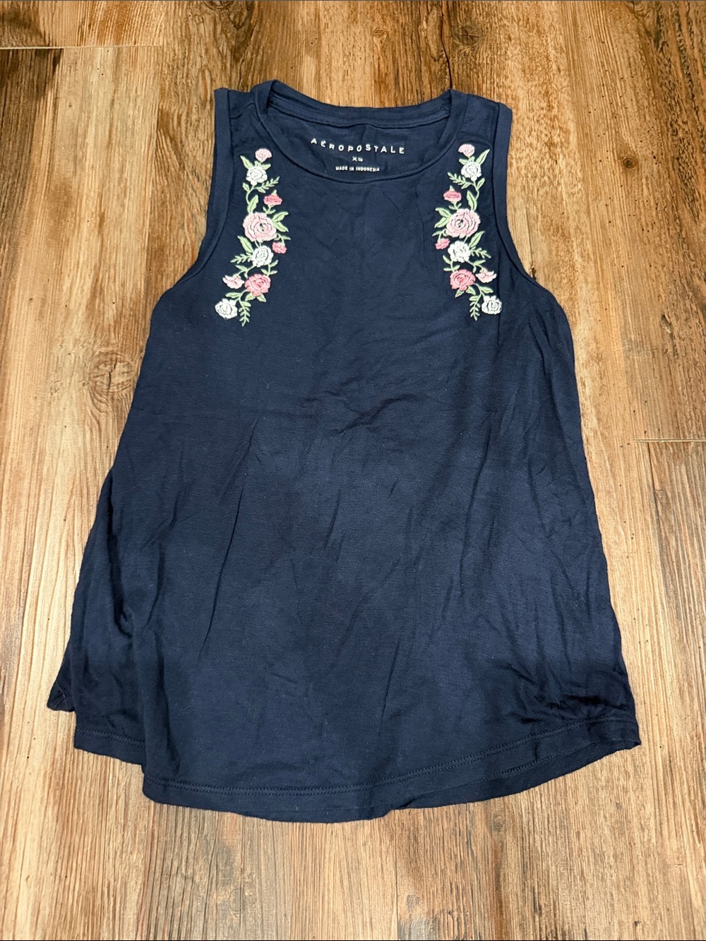 Aeropostale Navy Tank with Pink & White Floral Embroidery